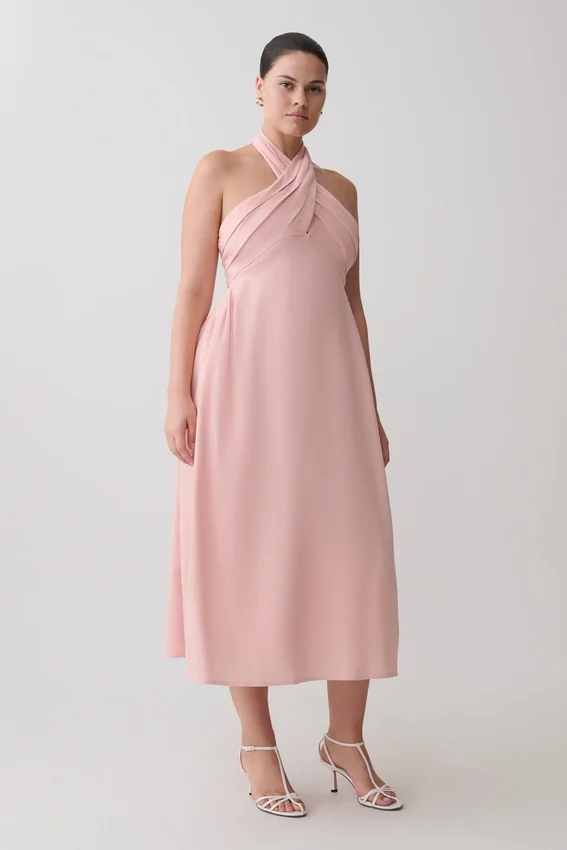 Rosie Linen Halter Midi Dress – Pink Rosie Linen Halter Midi Dress – Pink