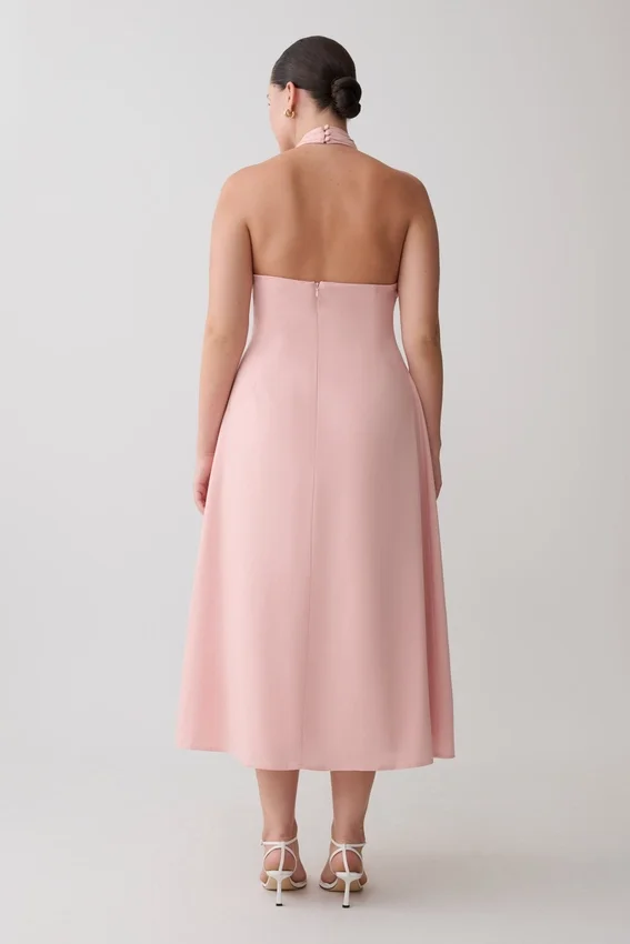 Rosie Linen Halter Midi Dress – Pink Rosie Linen Halter Midi Dress – Pink