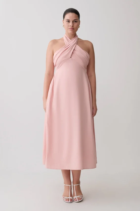 Rosie Linen Halter Midi Dress – Pink Rosie Linen Halter Midi Dress – Pink