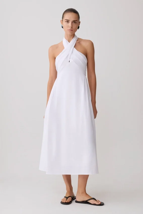 Rosie Linen Halter Midi Dress – White Rosie Linen Halter Midi Dress – White