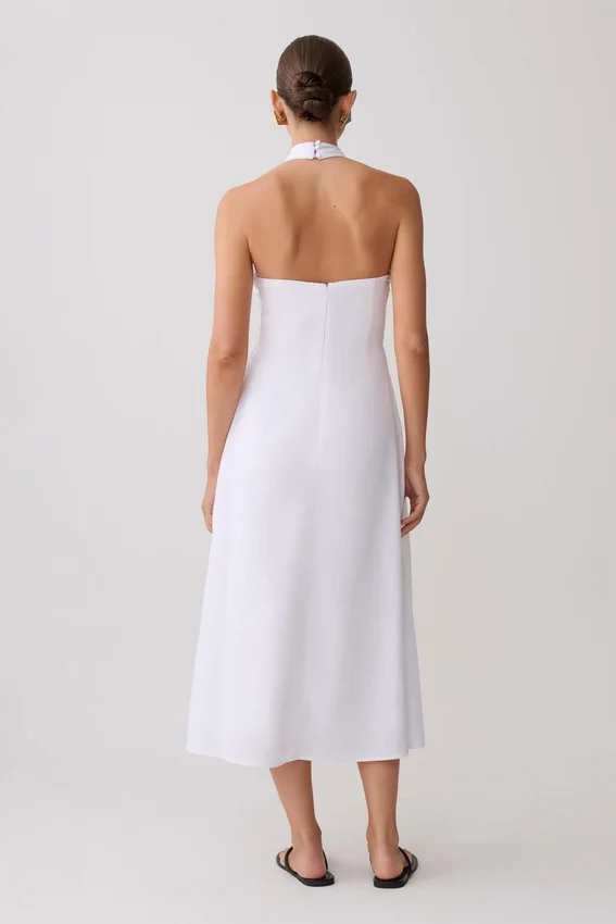 Rosie Linen Halter Midi Dress – White Rosie Linen Halter Midi Dress – White