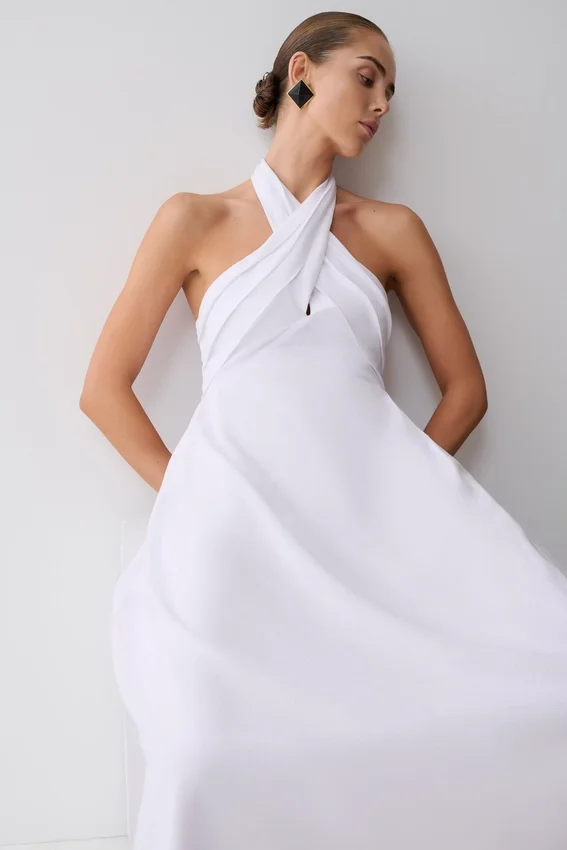 Rosie Linen Halter Midi Dress – White Rosie Linen Halter Midi Dress – White