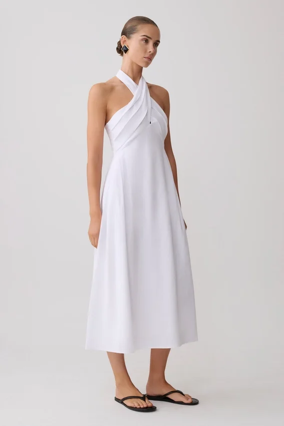 Rosie Linen Halter Midi Dress – White Rosie Linen Halter Midi Dress – White