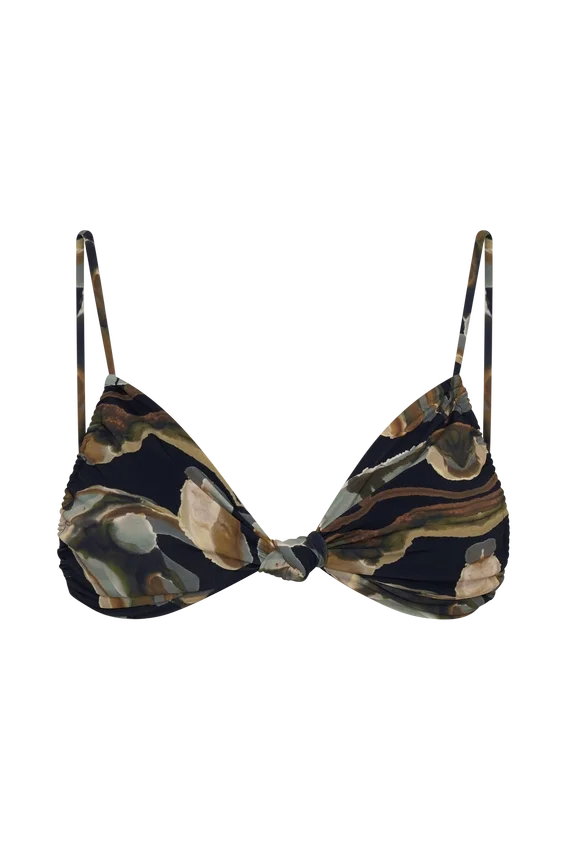 Rosmunda Ruched Bikini Top – Green Fluid Reverie Print Rosmunda Ruched Bikini Top – Green Fluid Reverie Print