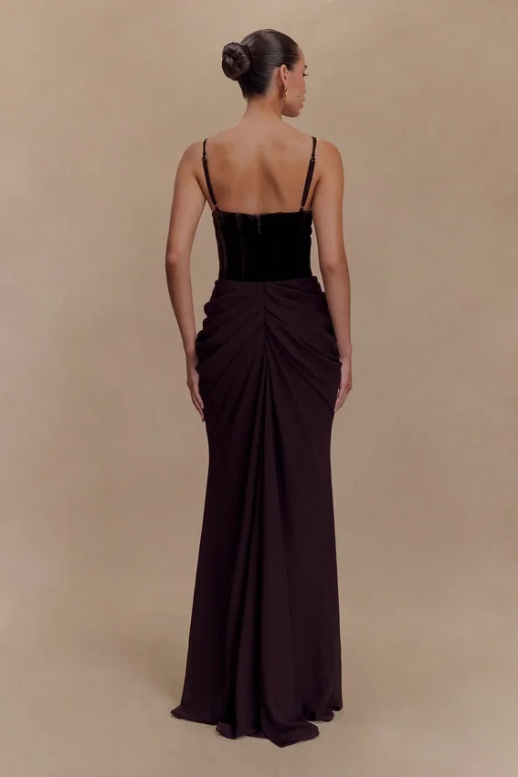 Roxanne Velvet Corset Maxi Dress – Cacao Brown Roxanne Velvet Corset Maxi Dress – Cacao Brown