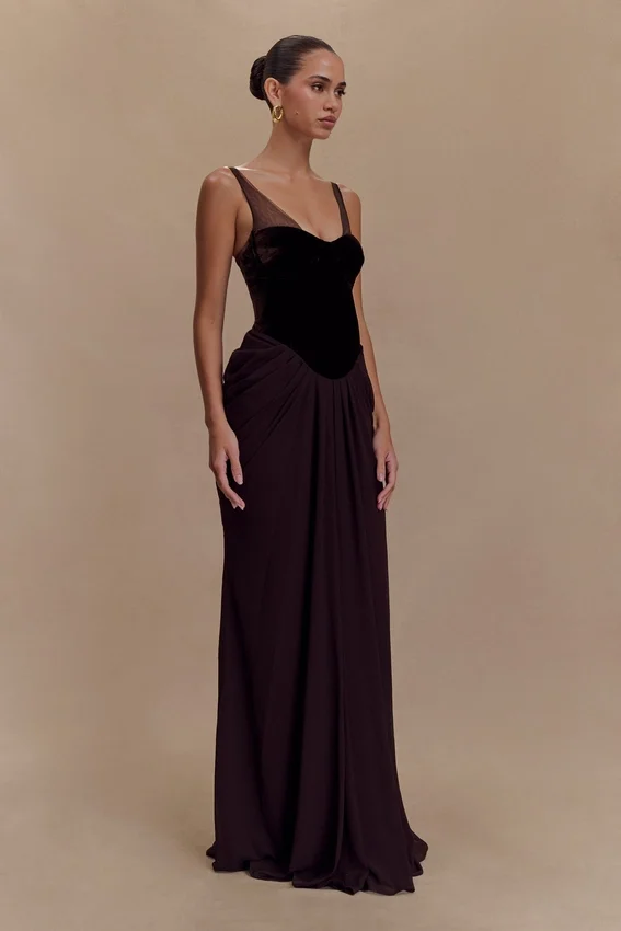 Roxanne Velvet Corset Maxi Dress – Cacao Brown Roxanne Velvet Corset Maxi Dress – Cacao Brown