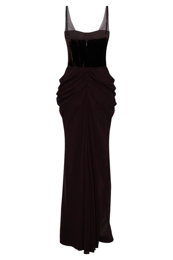 Roxanne Velvet Corset Maxi Dress – Cacao Brown Roxanne Velvet Corset Maxi Dress – Cacao Brown