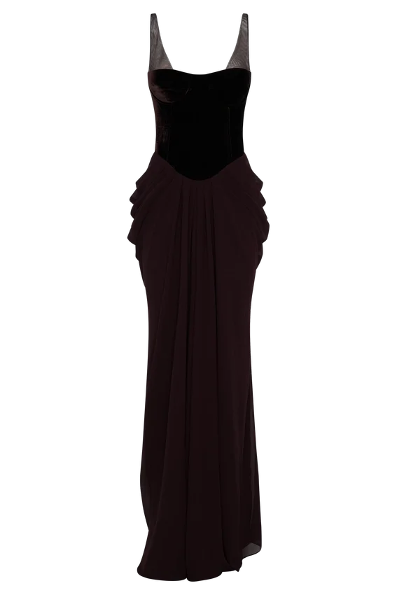 Roxanne Velvet Corset Maxi Dress – Cacao Brown Roxanne Velvet Corset Maxi Dress – Cacao Brown