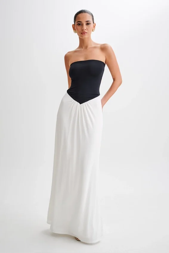 Ruby Strapless Slinky Maxi Dress – Black/White Ruby Strapless Slinky Maxi Dress – Black/White