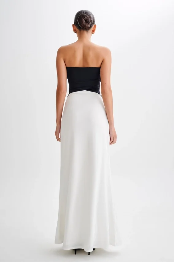 Ruby Strapless Slinky Maxi Dress – Black/White Ruby Strapless Slinky Maxi Dress – Black/White