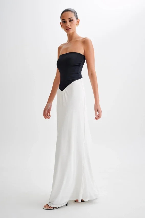 Ruby Strapless Slinky Maxi Dress – Black/White Ruby Strapless Slinky Maxi Dress – Black/White