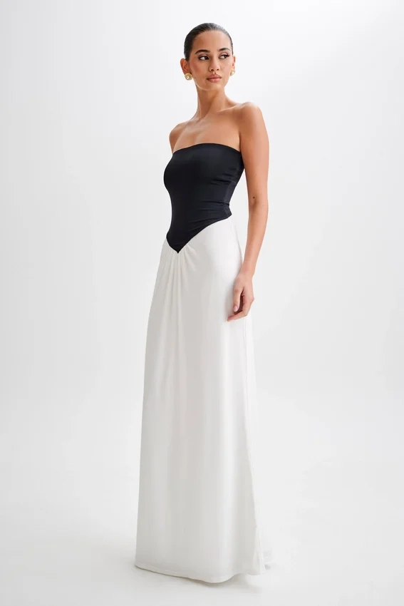 Ruby Strapless Slinky Maxi Dress – Black/White Ruby Strapless Slinky Maxi Dress – Black/White