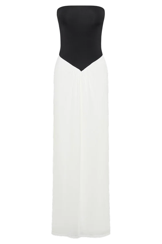 Ruby Strapless Slinky Maxi Dress – Black/White Ruby Strapless Slinky Maxi Dress – Black/White