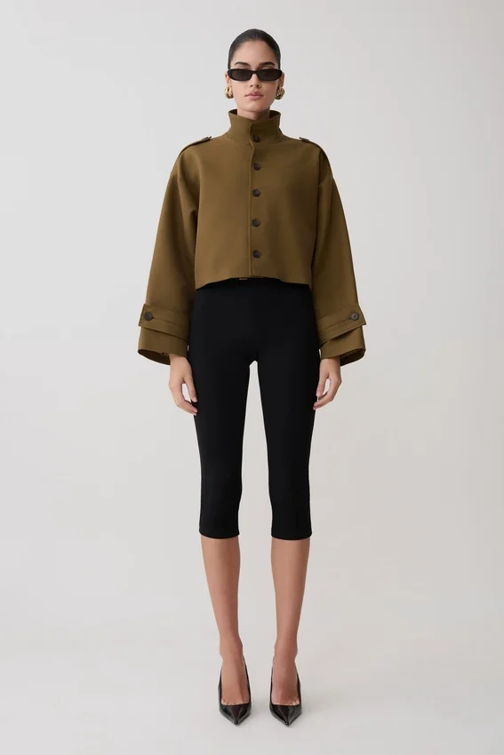Rue Funnel Neck Bomber Jacket – Khaki Rue Funnel Neck Bomber Jacket – Khaki