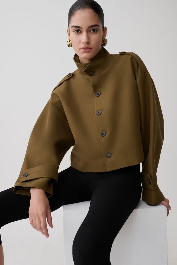 Rue Funnel Neck Bomber Jacket – Khaki Rue Funnel Neck Bomber Jacket – Khaki
