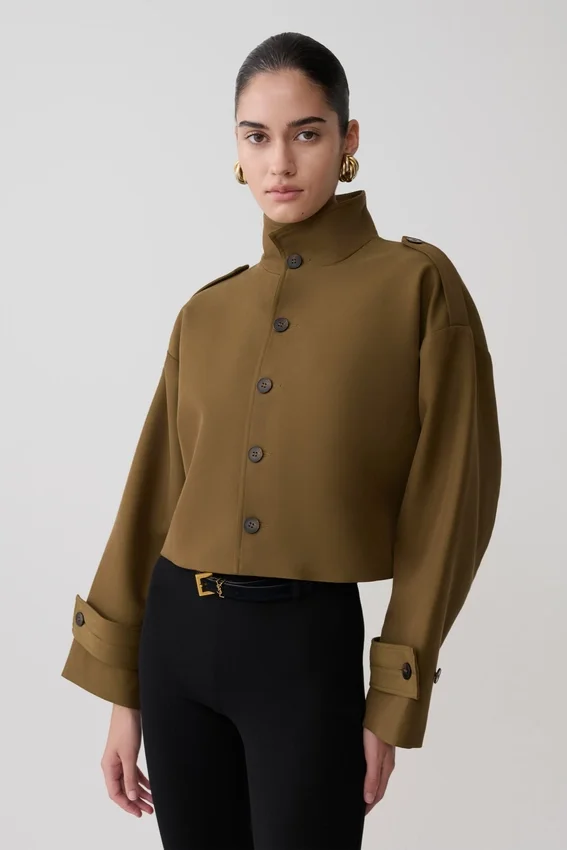 Rue Funnel Neck Bomber Jacket – Khaki Rue Funnel Neck Bomber Jacket – Khaki