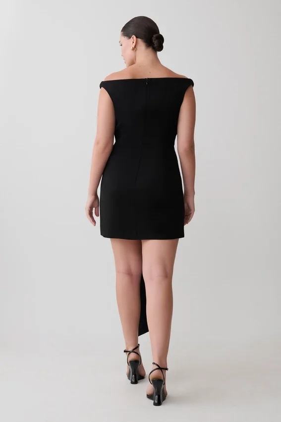 Runa Off Shoulder Mini Dress With Waist Tie – Black Runa Off Shoulder Mini Dress With Waist Tie – Black
