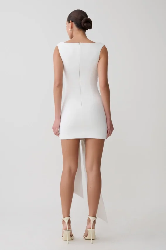 Runa Off Shoulder Mini Dress With Waist Tie – White Runa Off Shoulder Mini Dress With Waist Tie – White