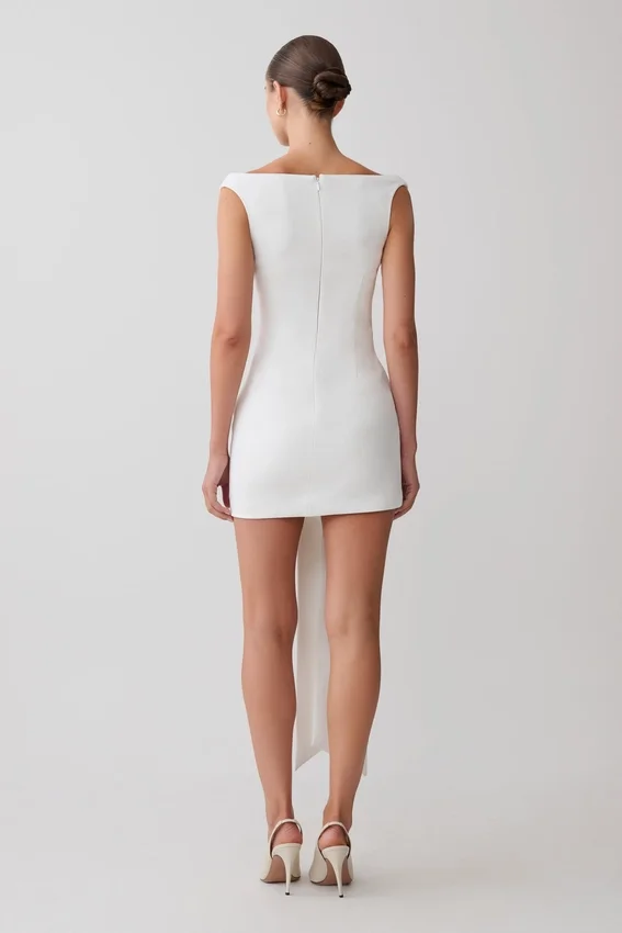 Runa Off Shoulder Mini Dress With Waist Tie – White Runa Off Shoulder Mini Dress With Waist Tie – White