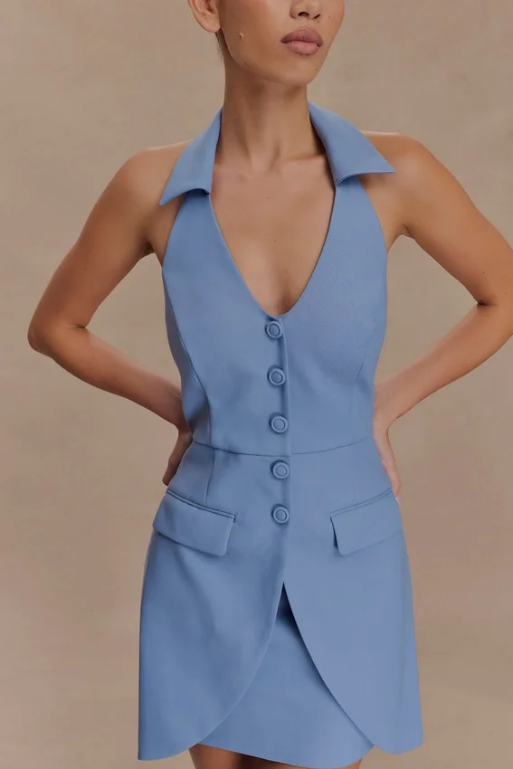 Ruth Cotton Halter Mini Dress – Ocean Blue Ruth Cotton Halter Mini Dress – Ocean Blue