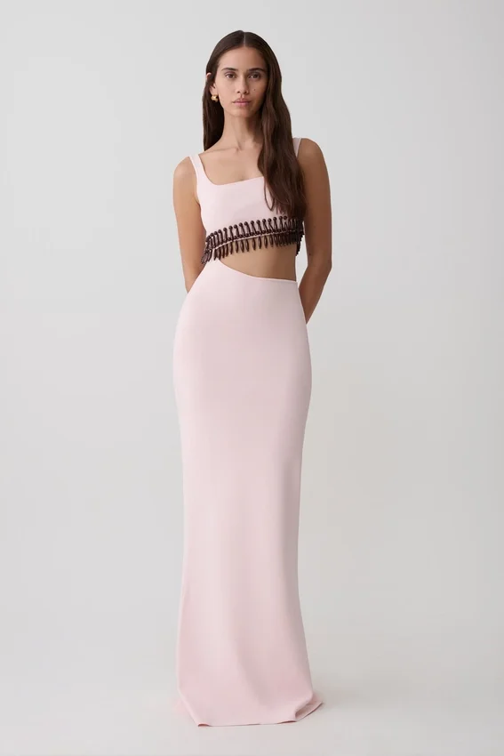 Ruvic Knit Maxi Beaded Dress – Baby Pink Ruvic Knit Maxi Beaded Dress – Baby Pink