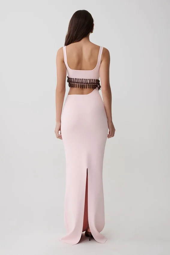 Ruvic Knit Maxi Beaded Dress – Baby Pink Ruvic Knit Maxi Beaded Dress – Baby Pink