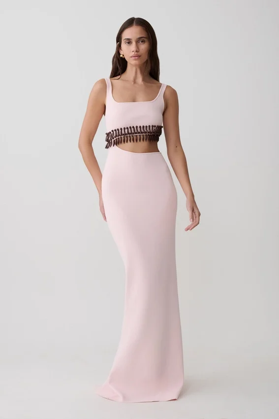 Ruvic Knit Maxi Beaded Dress – Baby Pink Ruvic Knit Maxi Beaded Dress – Baby Pink