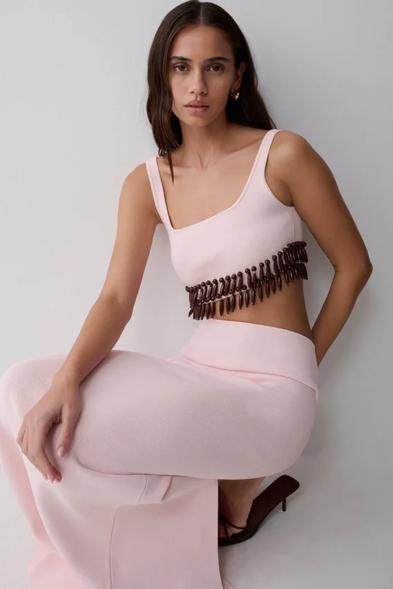 Ruvic Knit Maxi Beaded Dress – Baby Pink Ruvic Knit Maxi Beaded Dress – Baby Pink