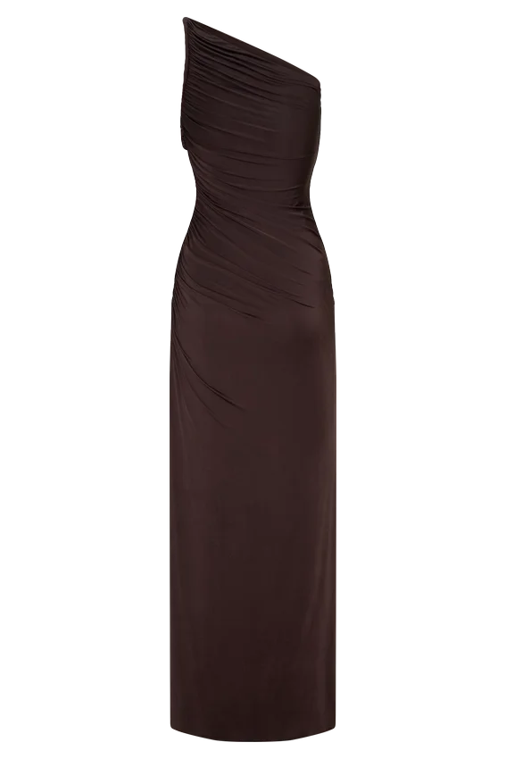 Ryn Twisted One Shoulder Maxi Dress – Dark Chocolate Ryn Twisted One Shoulder Maxi Dress – Dark Chocolate