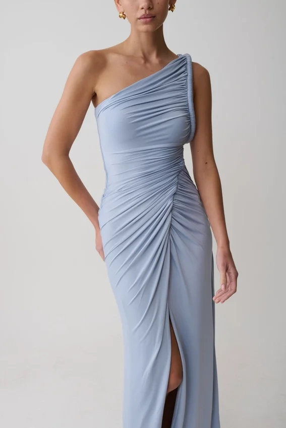 Ryn Twisted One Shoulder Maxi Dress – Sky Blue Ryn Twisted One Shoulder Maxi Dress – Sky Blue