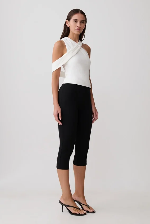 Sable Crossover Crepe Halter Top – White Sable Crossover Crepe Halter Top – White