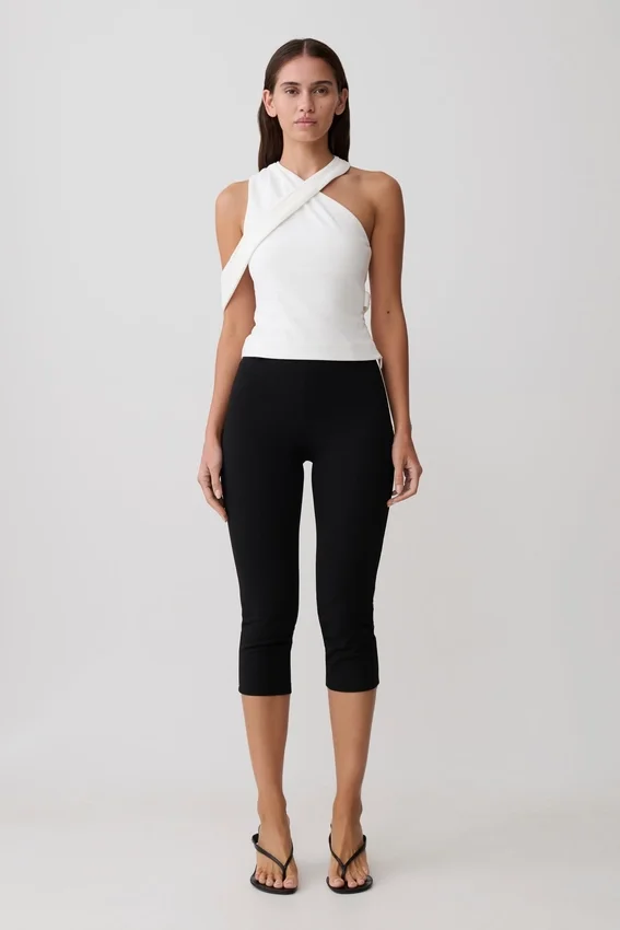 Sable Crossover Crepe Halter Top – White Sable Crossover Crepe Halter Top – White