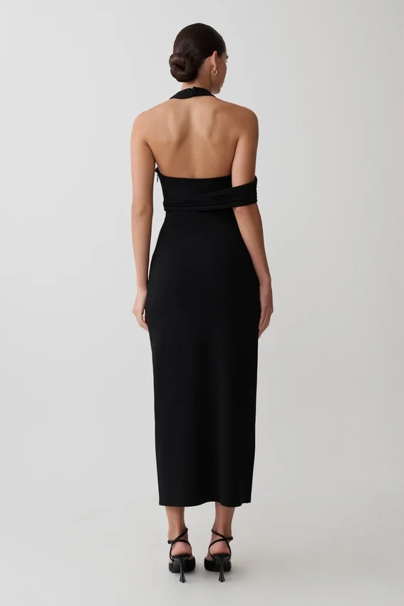 Sable Crossover Crepe Midi Dress – Black Sable Crossover Crepe Midi Dress – Black