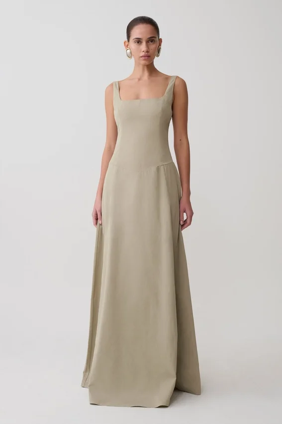 Salma Drop Waist Cotton Maxi Dress – Sage Salma Drop Waist Cotton Maxi Dress – Sage