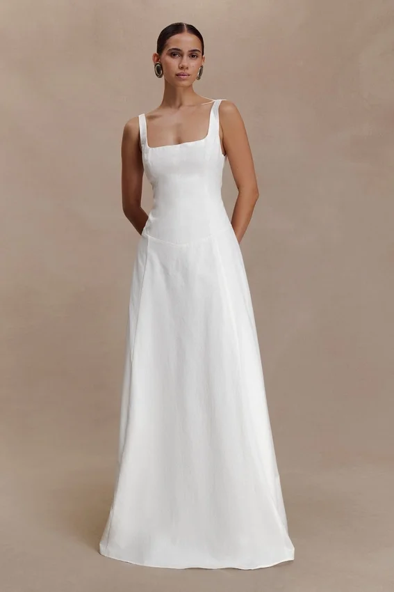 Salma Drop Waist Cotton Maxi Dress – White Salma Drop Waist Cotton Maxi Dress – White