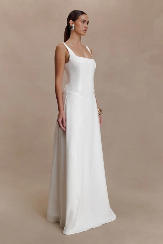 Salma Drop Waist Cotton Maxi Dress – White Salma Drop Waist Cotton Maxi Dress – White