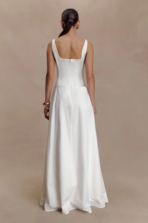 Salma Drop Waist Cotton Maxi Dress – White Salma Drop Waist Cotton Maxi Dress – White