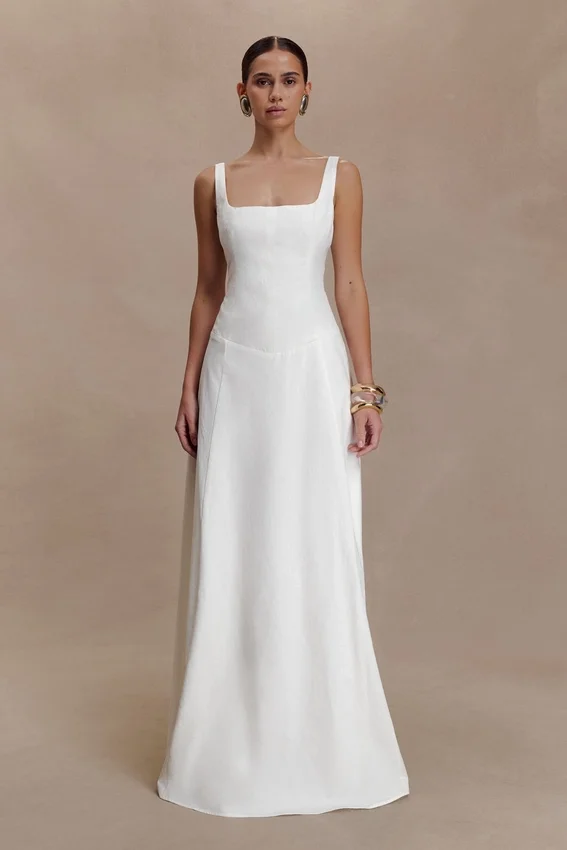 Salma Drop Waist Cotton Maxi Dress – White Salma Drop Waist Cotton Maxi Dress – White
