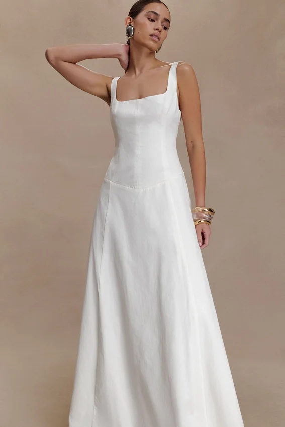 Salma Drop Waist Cotton Maxi Dress – White Salma Drop Waist Cotton Maxi Dress – White