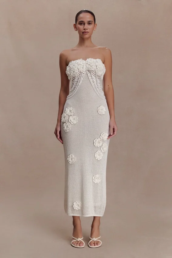 Samantha Crochet Midi Dress With Flowers – Ivory Samantha Crochet Midi Dress With Flowers – Ivory