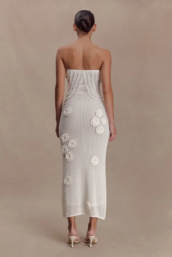 Samantha Crochet Midi Dress With Flowers – Ivory Samantha Crochet Midi Dress With Flowers – Ivory