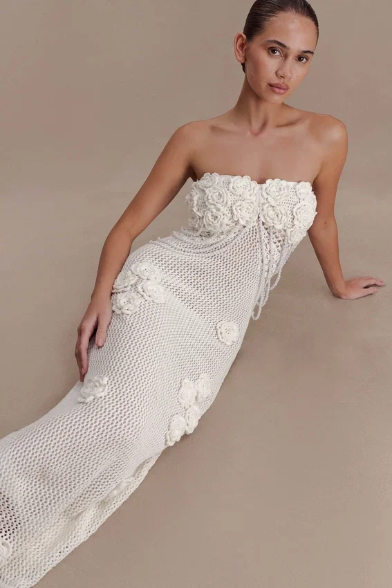 Samantha Crochet Midi Dress With Flowers – Ivory Samantha Crochet Midi Dress With Flowers – Ivory