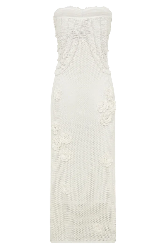 Samantha Crochet Midi Dress With Flowers – Ivory Samantha Crochet Midi Dress With Flowers – Ivory