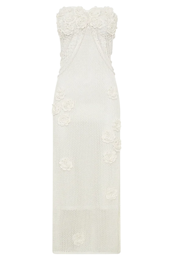 Samantha Crochet Midi Dress With Flowers – Ivory Samantha Crochet Midi Dress With Flowers – Ivory