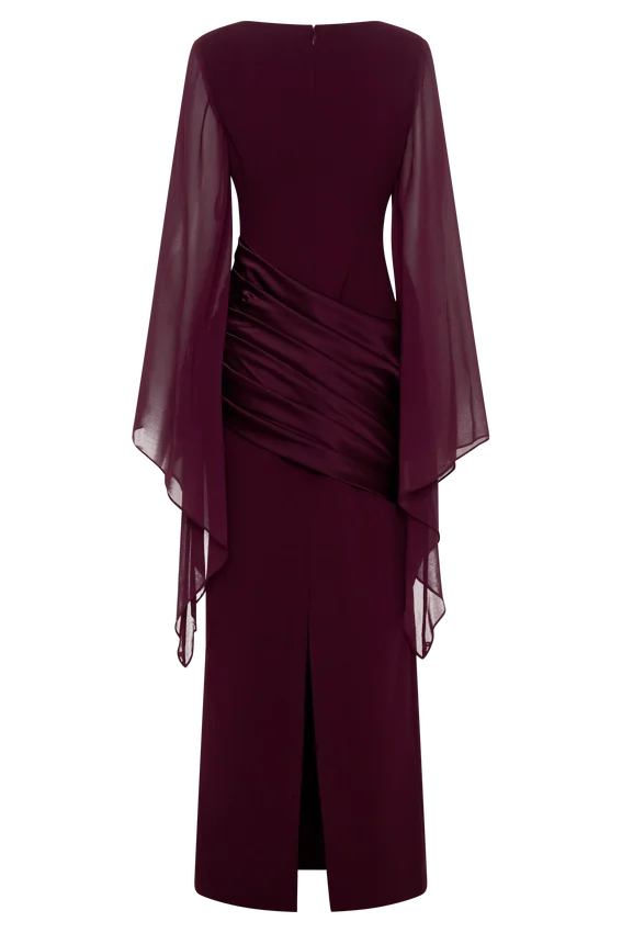 Samantha Waterfall Sleeves Maxi Dress – Wine Samantha Waterfall Sleeves Maxi Dress – Wine