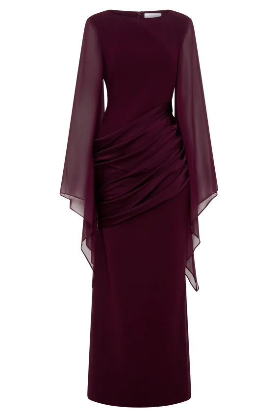 Samantha Waterfall Sleeves Maxi Dress – Wine Samantha Waterfall Sleeves Maxi Dress – Wine
