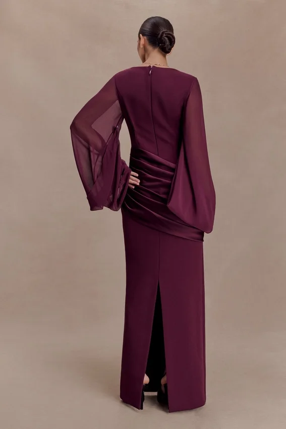 Samantha Waterfall Sleeves Maxi Dress – Wine Samantha Waterfall Sleeves Maxi Dress – Wine