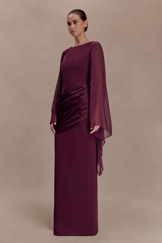 Samantha Waterfall Sleeves Maxi Dress – Wine Samantha Waterfall Sleeves Maxi Dress – Wine
