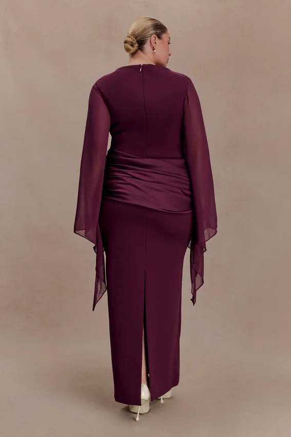 Samantha Waterfall Sleeves Maxi Dress – Wine Samantha Waterfall Sleeves Maxi Dress – Wine