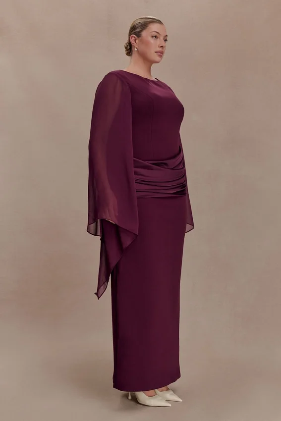 Samantha Waterfall Sleeves Maxi Dress – Wine Samantha Waterfall Sleeves Maxi Dress – Wine
